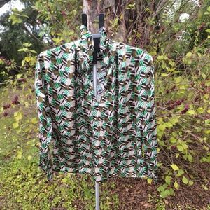 Never A Wallflower Vicki Abstract Circles Long Sleeve Top Large Green Black